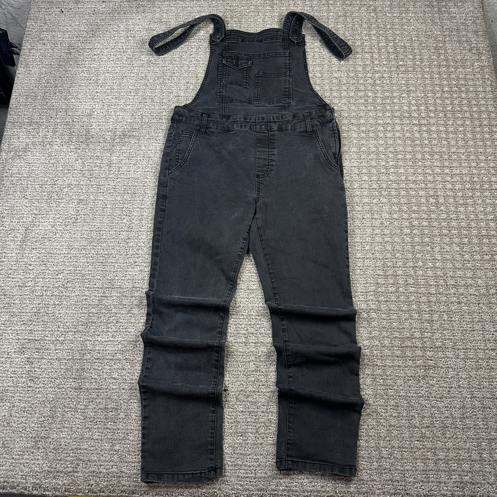Free People Womens Faded Black Denim Overalls Slim Leg Stretch Size 28